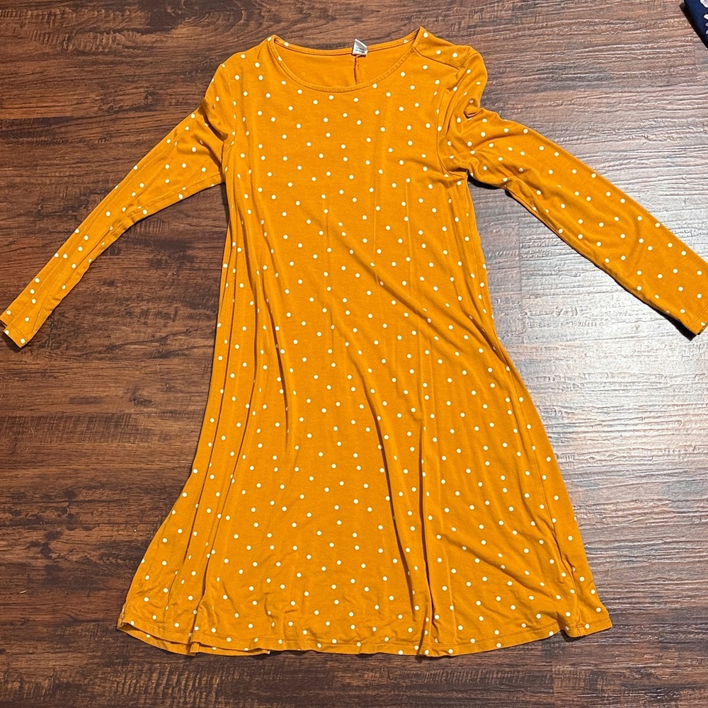 Polka Dot Long Sleeve Dress - Orange